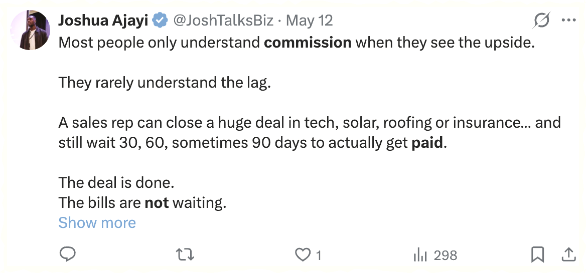 Sales reps wait 90 days to actually get paid