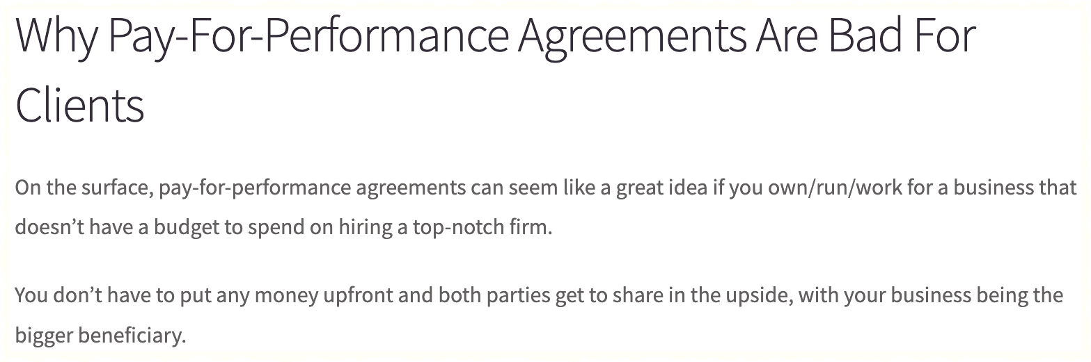 Performance and revenue share problems